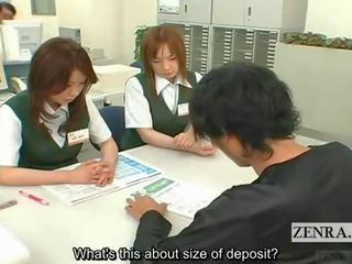 Ondertiteld rondborstig japans post kantoor penis inspection
